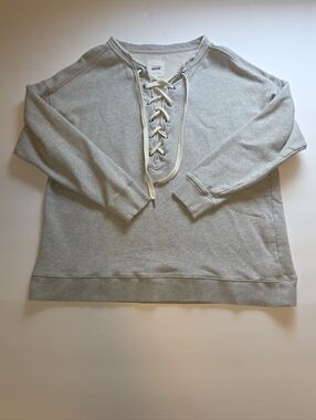 Aerie Gray Sweater Distressed Lace Up V Neck Oversized M